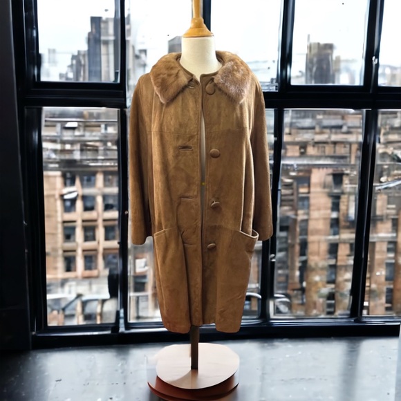 VINTAGE SUEDE AND FUR COAT BROWN - Picture 2 of 12